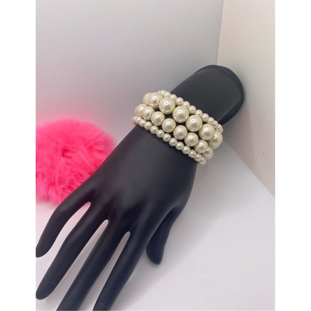 Ivory Multi-Row Pearl‎ Bracelet with Rhinestone Accents Wedding Bridal